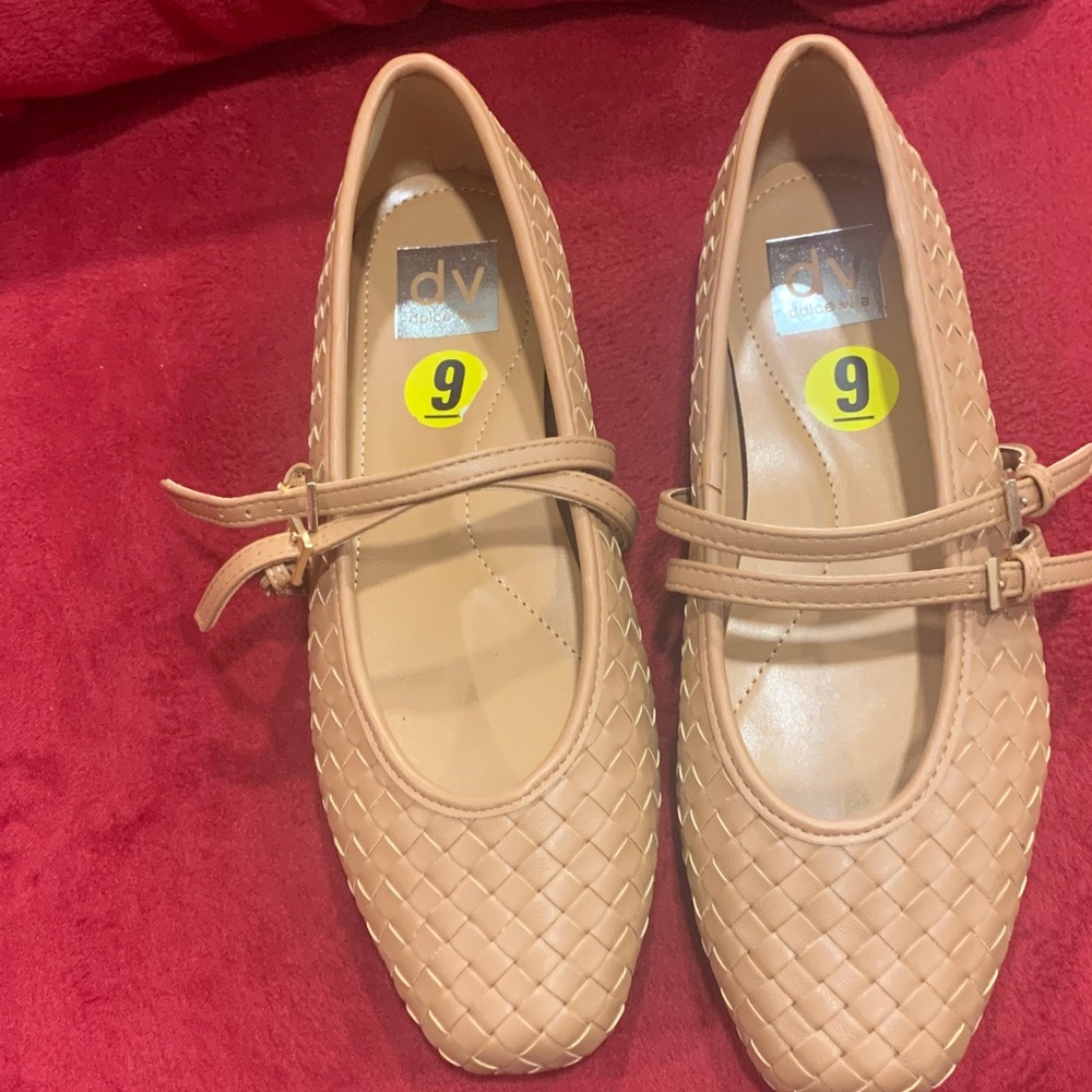 DV by Dolce Vita Tan Woven Double-Strap Mary Jane Flats